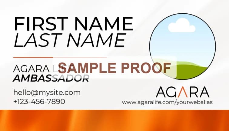 Template 1 front, sample proof with placeholder details