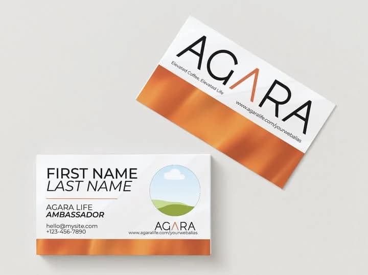 Template 1: Orange business card mockup showing both sides