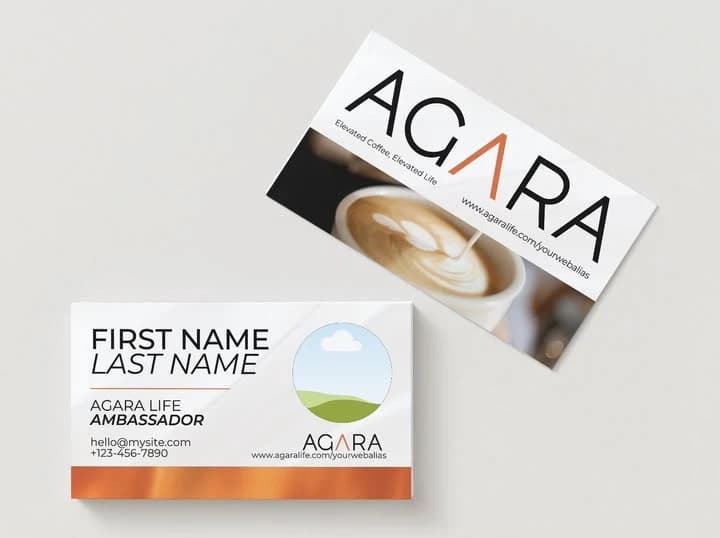 Template 3: Coffee cup business card mockup showing both sides